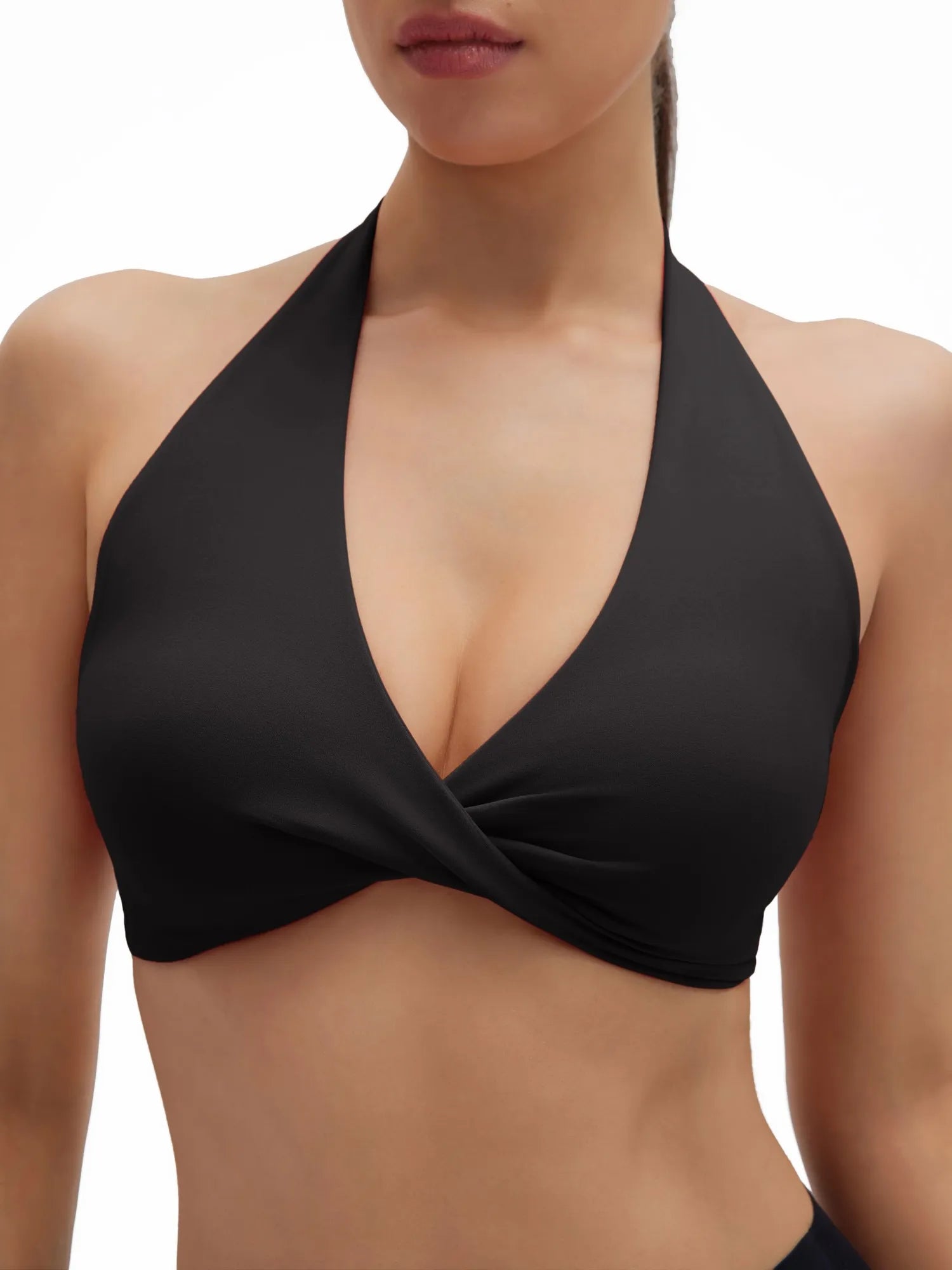 Twist Halter Padded Deep V Crop Tank Tops-SUUKSESS-SUUKSESS