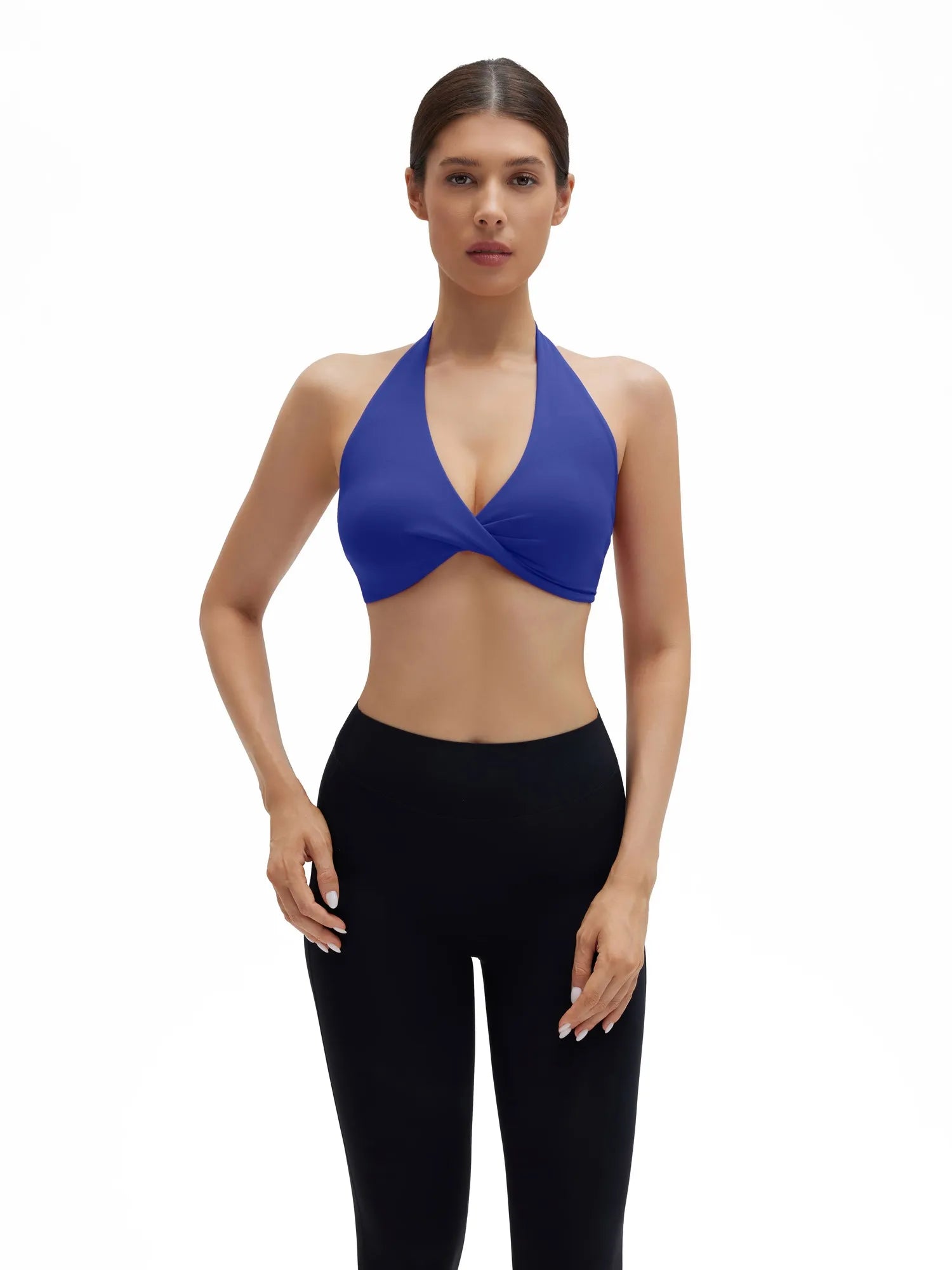 Twist Halter Padded Deep V Crop Tank Tops-SUUKSESS-Blue-XS-SUUKSESS