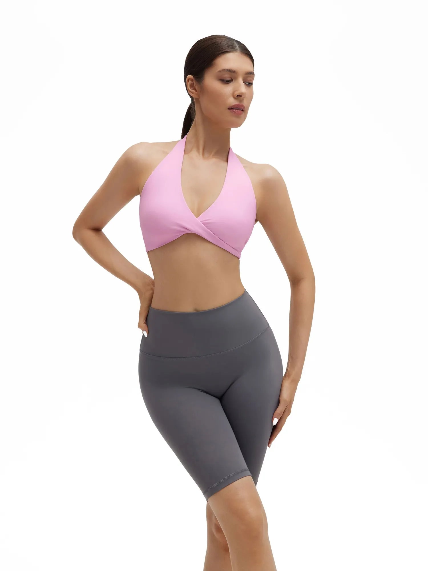 Twist Halter Padded Deep V Crop Tank Tops-SUUKSESS-Pink-XS-SUUKSESS