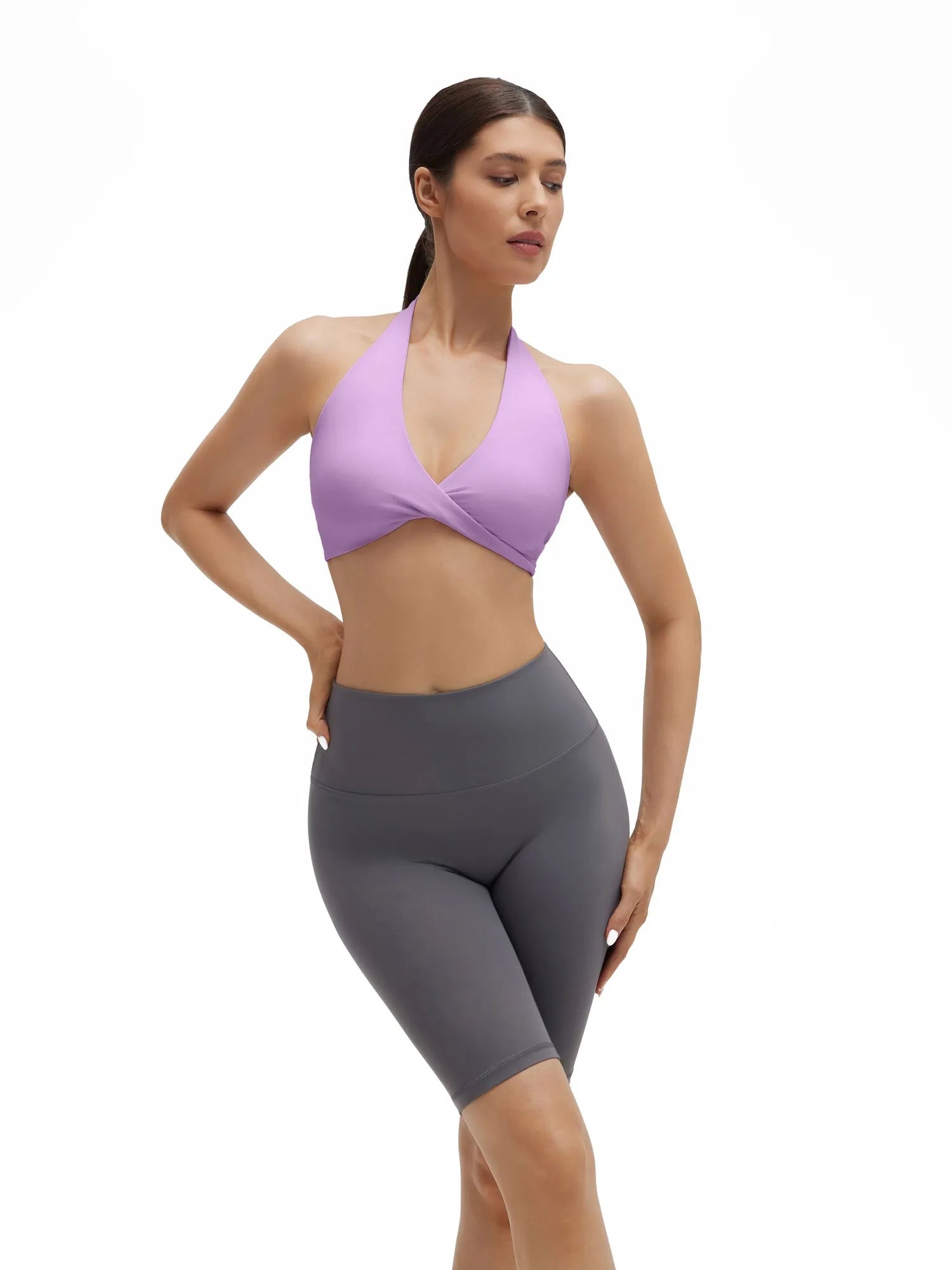 Twist Halter Padded Deep V Crop Tank Tops-SUUKSESS-Purple-XS-SUUKSESS