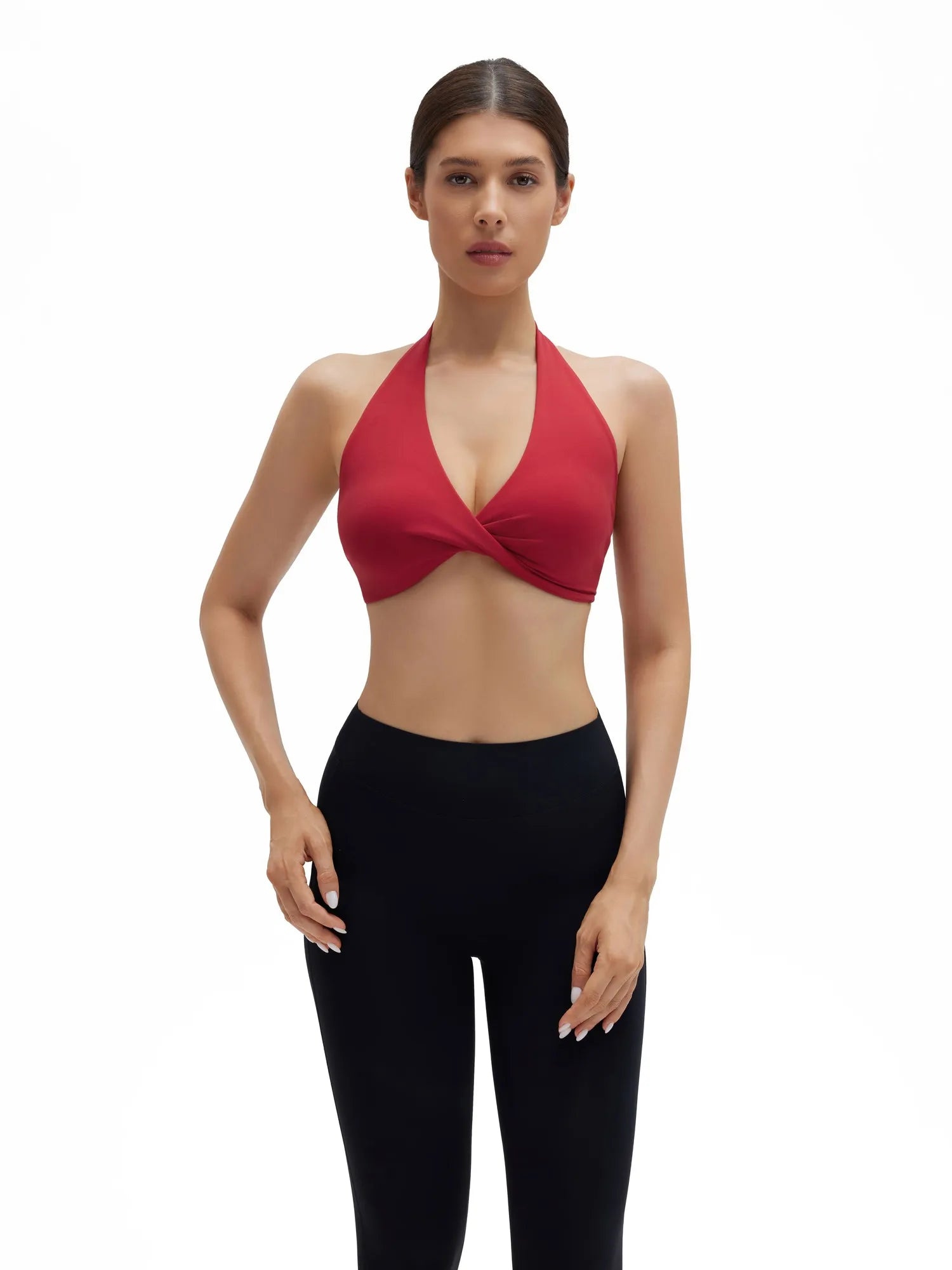 Twist Halter Padded Deep V Crop Tank Tops-SUUKSESS-Red-XS-SUUKSESS