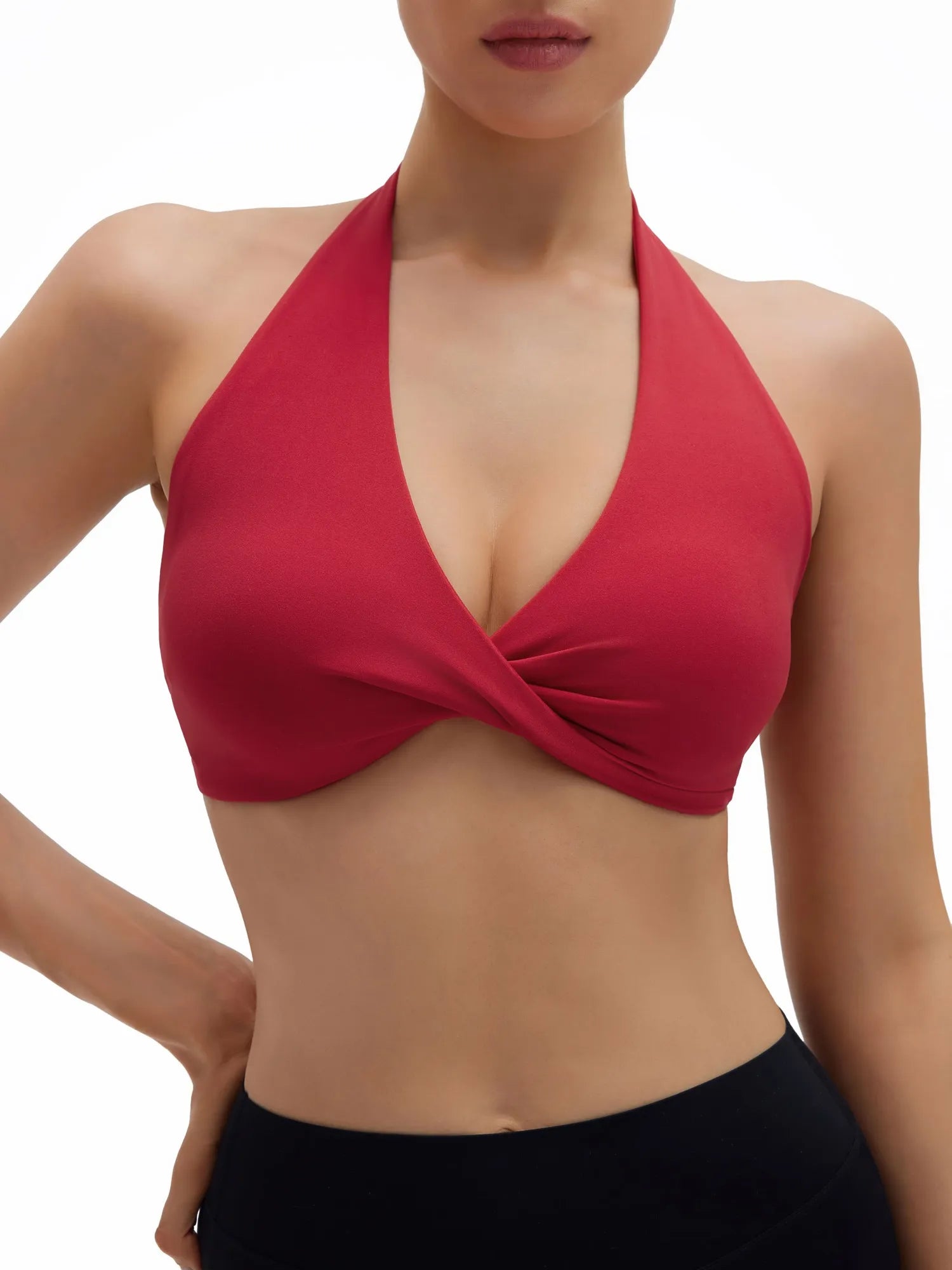 Twist Halter Padded Deep V Crop Tank Tops-SUUKSESS-SUUKSESS