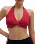 Twist Halter Padded Deep V Crop Tank Tops-SUUKSESS-SUUKSESS