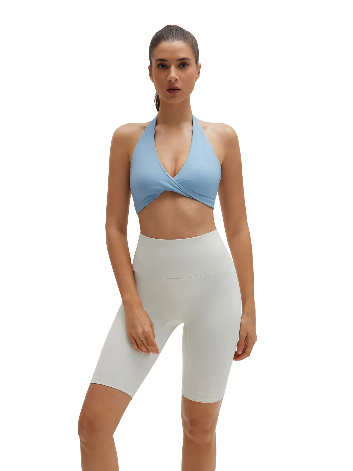 Twist Halter Padded Deep V Crop Tank Tops-SUUKSESS-Sky Blue-XS-SUUKSESS