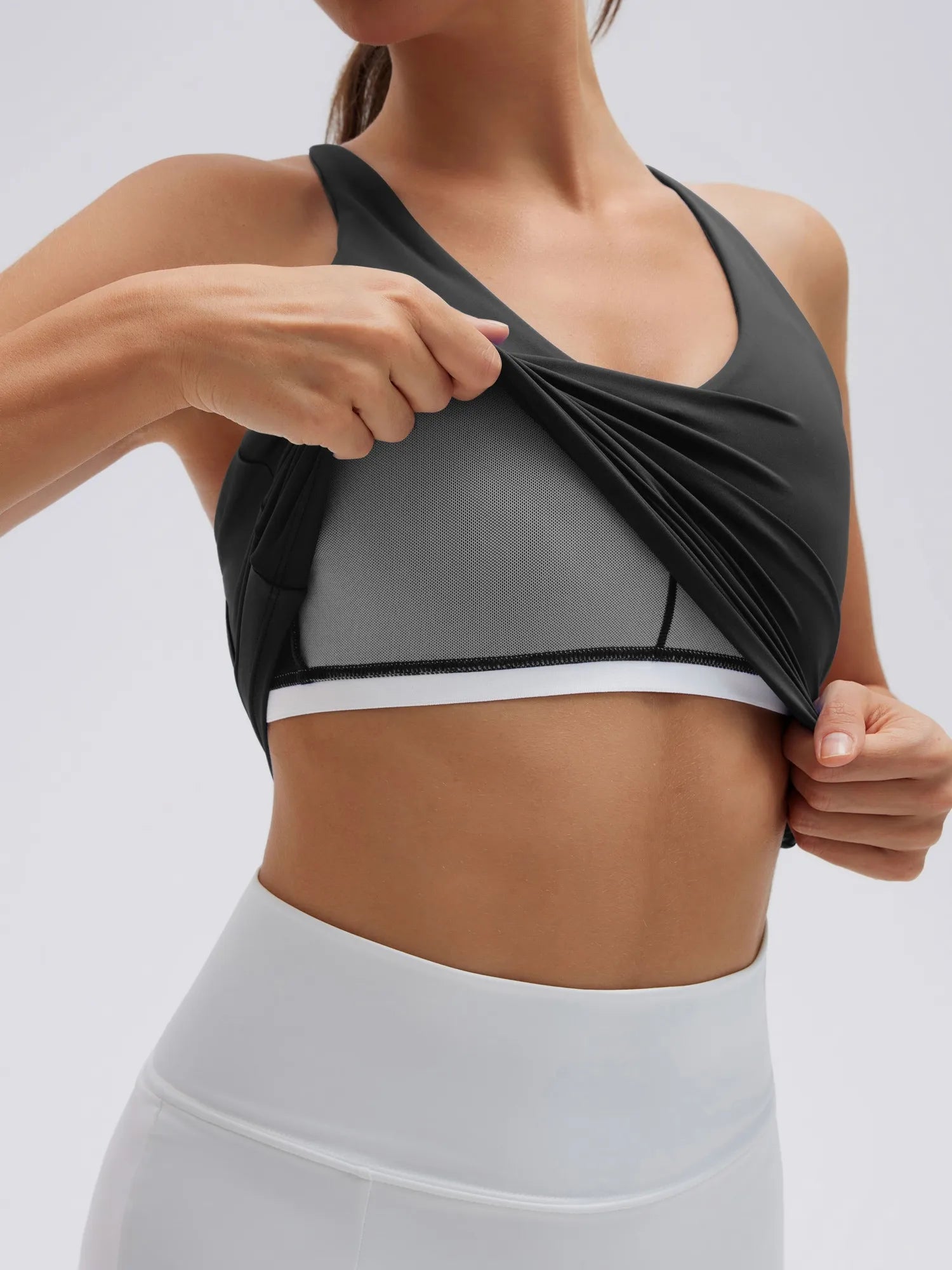 Open Back V Neck Padded Longline Workout Tank Tops-SUUKSESS-SUUKSESS