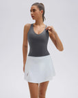 Open Back V Neck Padded Longline Workout Tank Tops-SUUKSESS-Grey-XS-SUUKSESS
