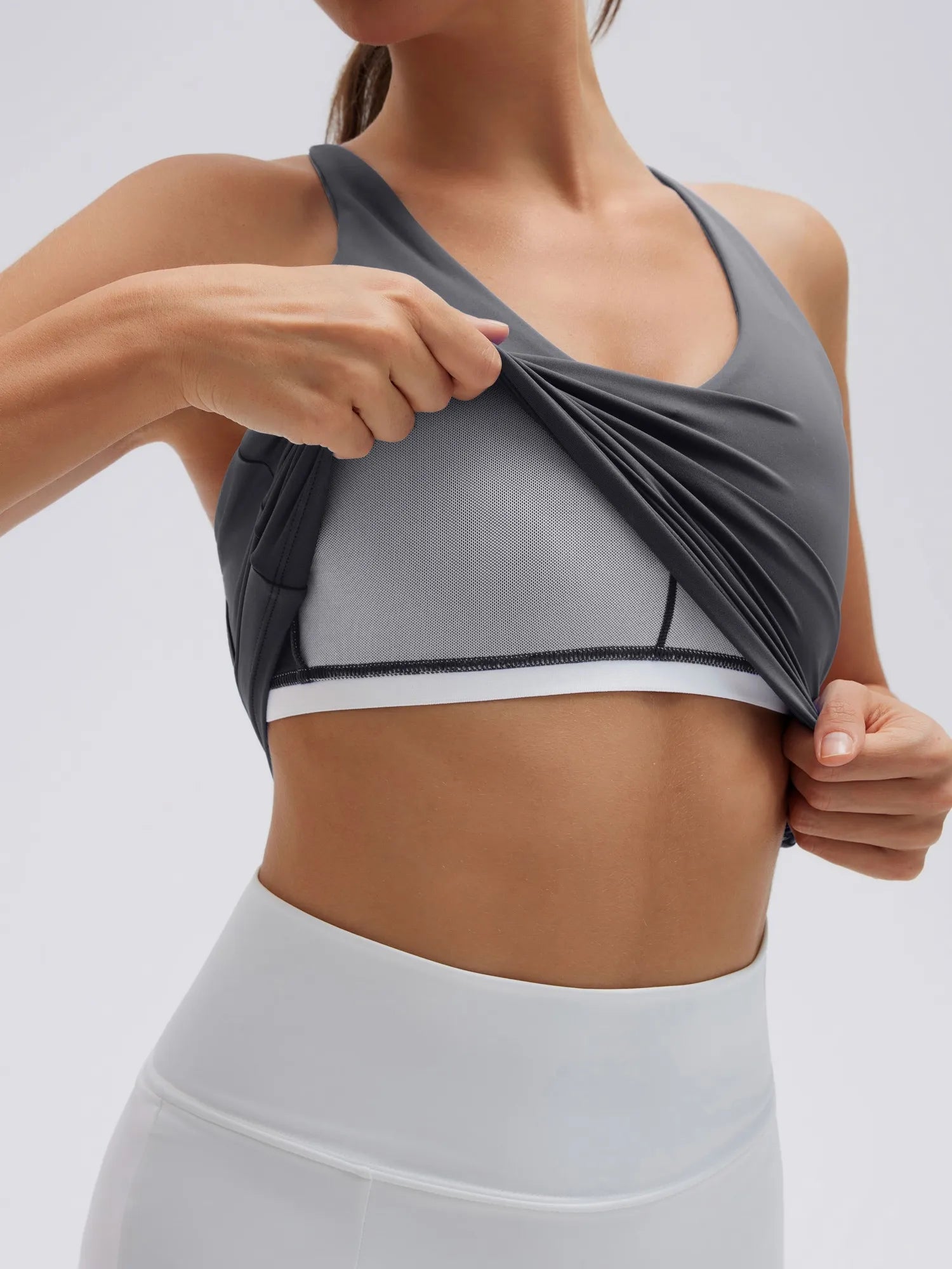 Open Back V Neck Padded Longline Workout Tank Tops-SUUKSESS-SUUKSESS