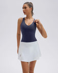Open Back V Neck Padded Longline Workout Tank Tops-SUUKSESS-Navy-XS-SUUKSESS