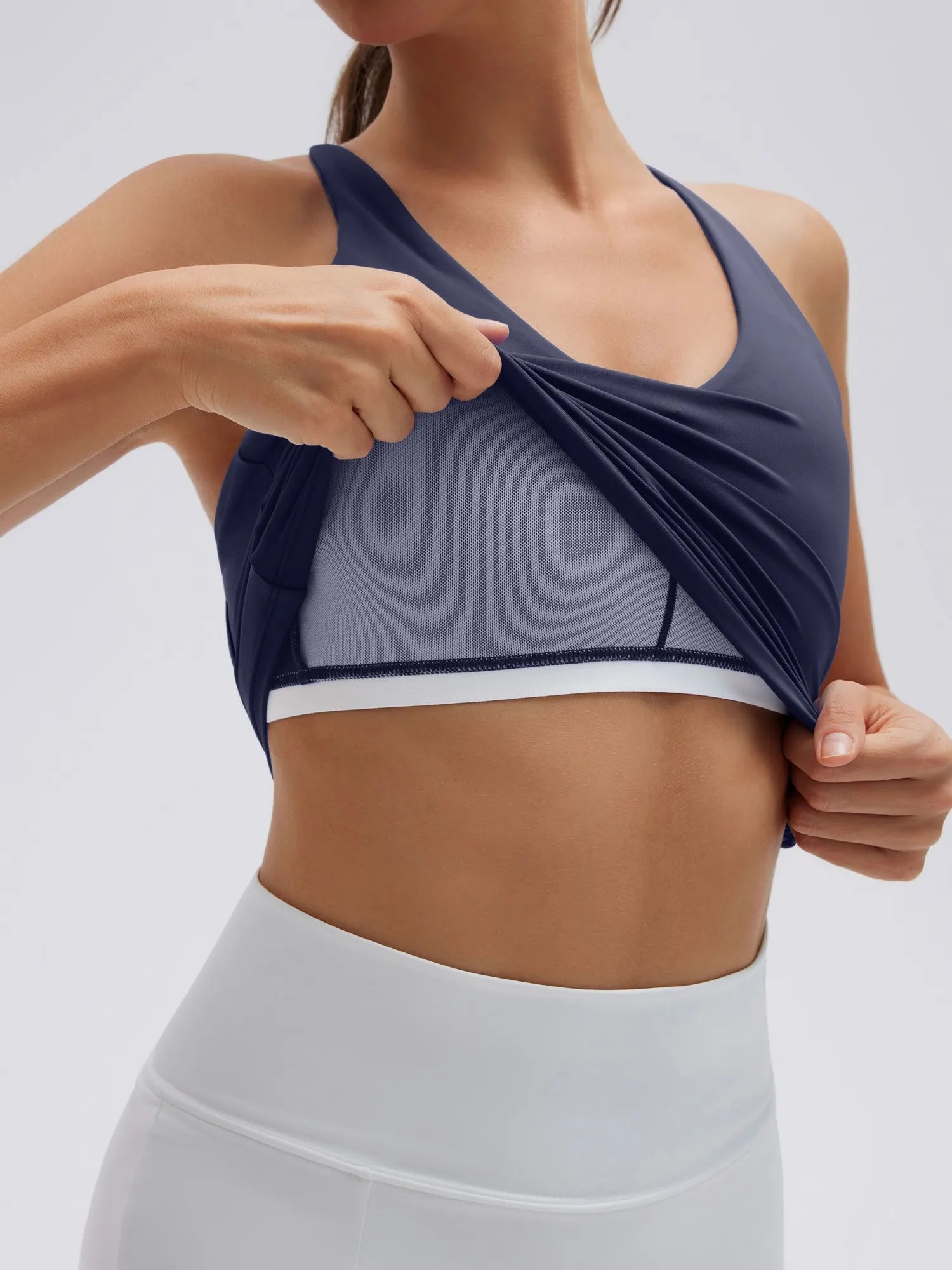 Open Back V Neck Padded Longline Workout Tank Tops-SUUKSESS-SUUKSESS