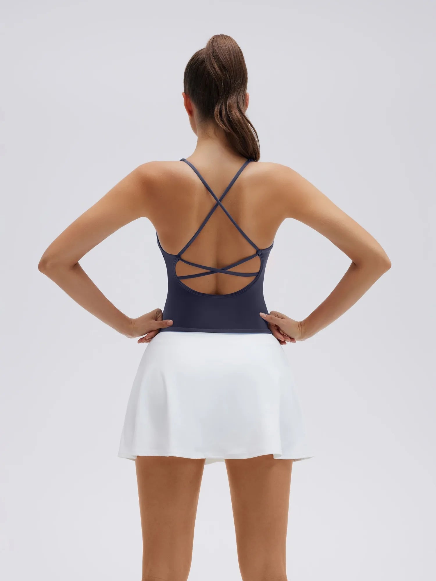 Open Back V Neck Padded Longline Workout Tank Tops-SUUKSESS-SUUKSESS