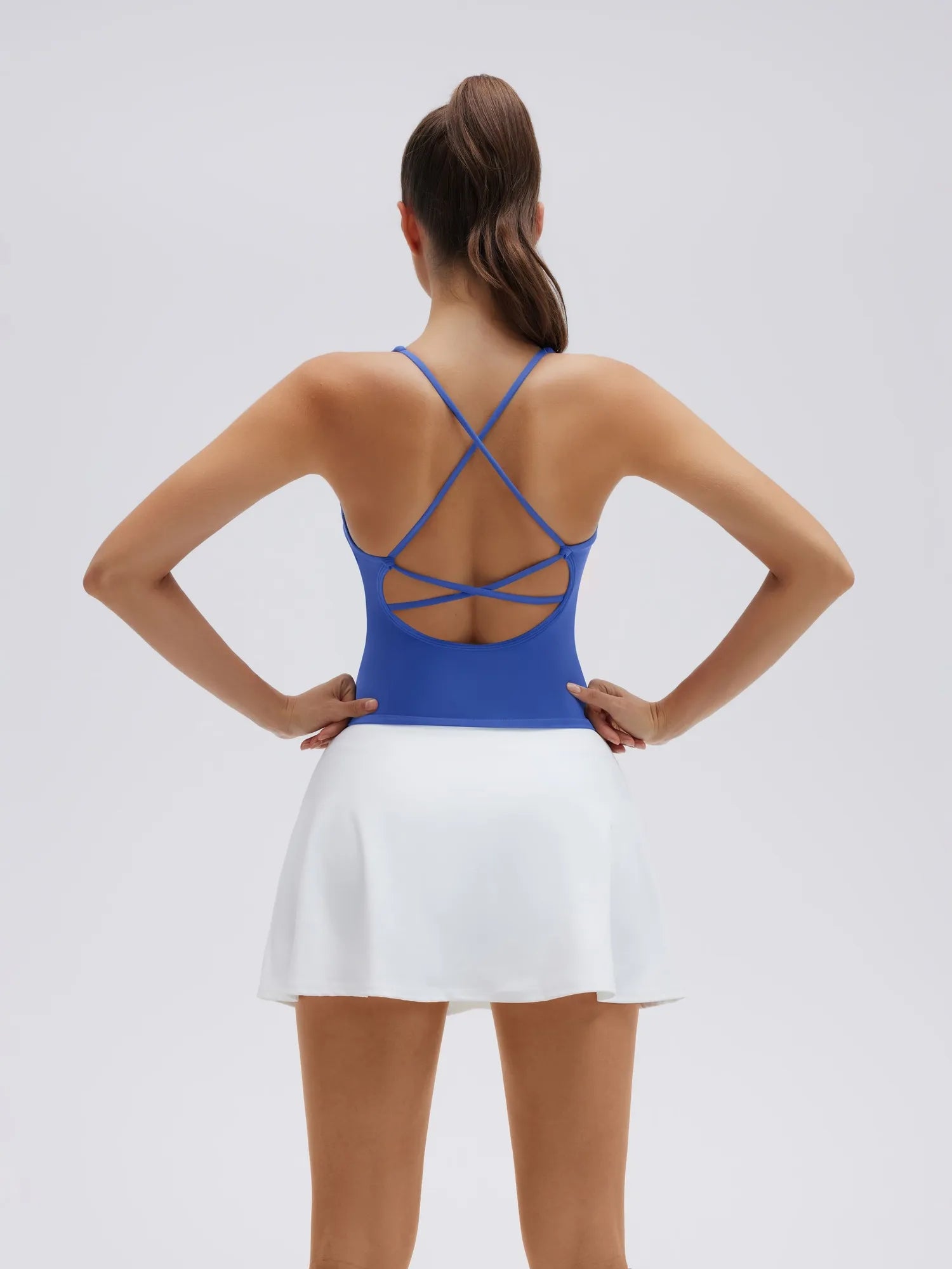 Open Back V Neck Padded Longline Workout Tank Tops-SUUKSESS-SUUKSESS