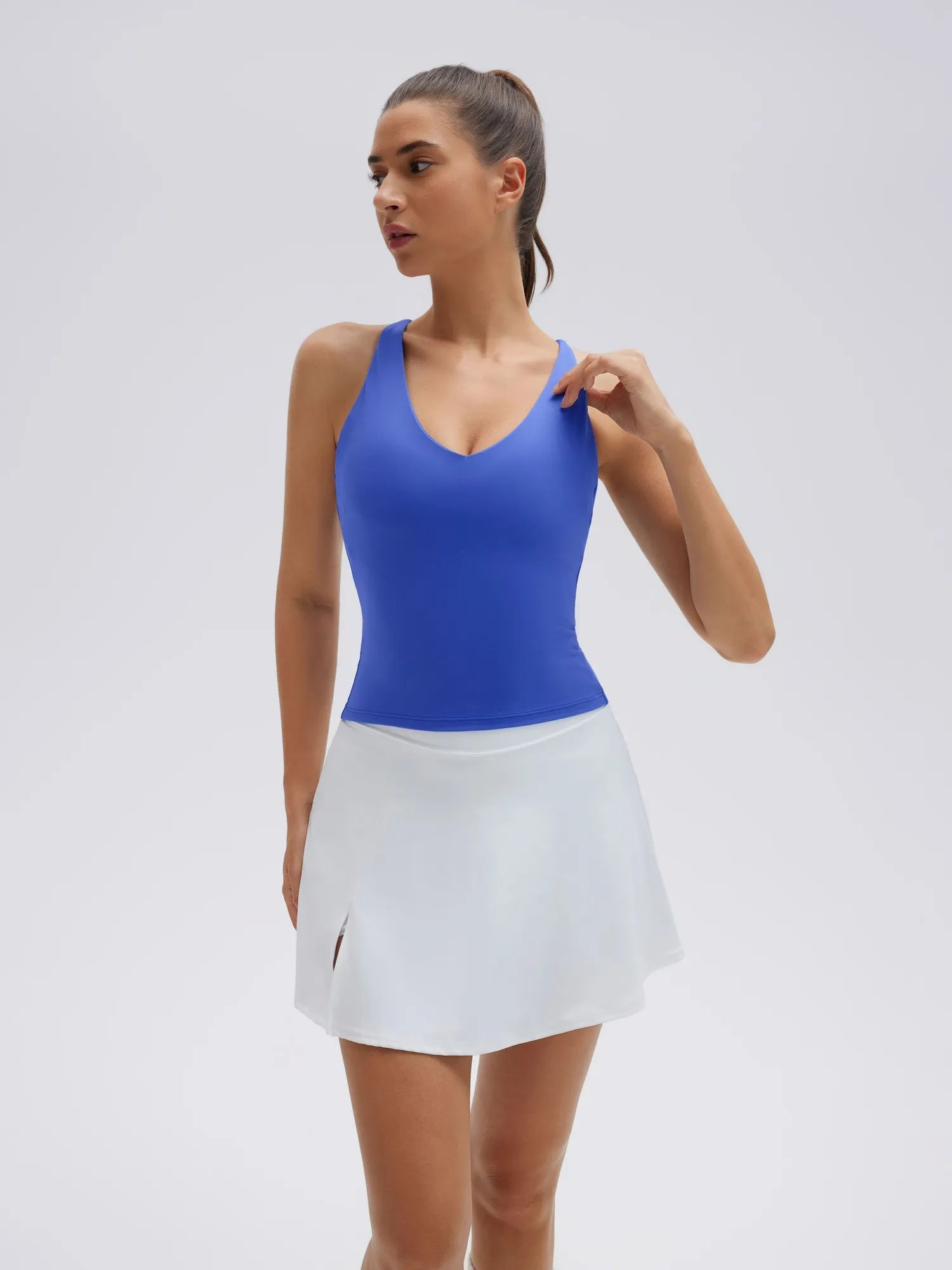 Open Back V Neck Padded Longline Workout Tank Tops-SUUKSESS-SUUKSESS