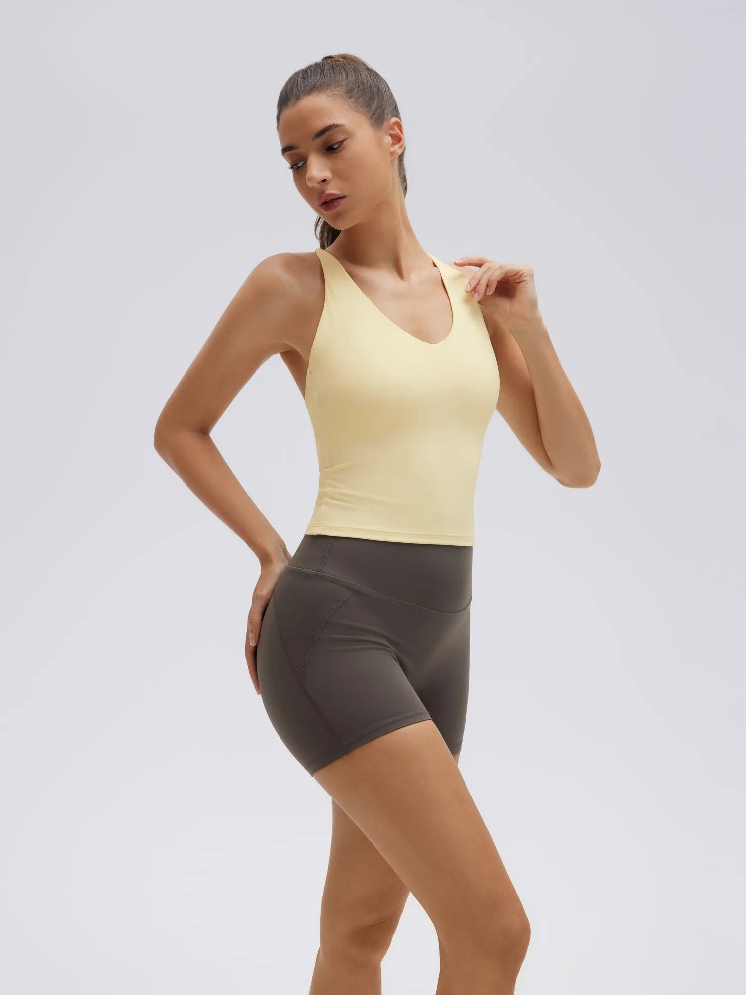 Open Back V Neck Padded Longline Workout Tank Tops-SUUKSESS-SUUKSESS