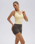 Open Back V Neck Padded Longline Workout Tank Tops-SUUKSESS-SUUKSESS