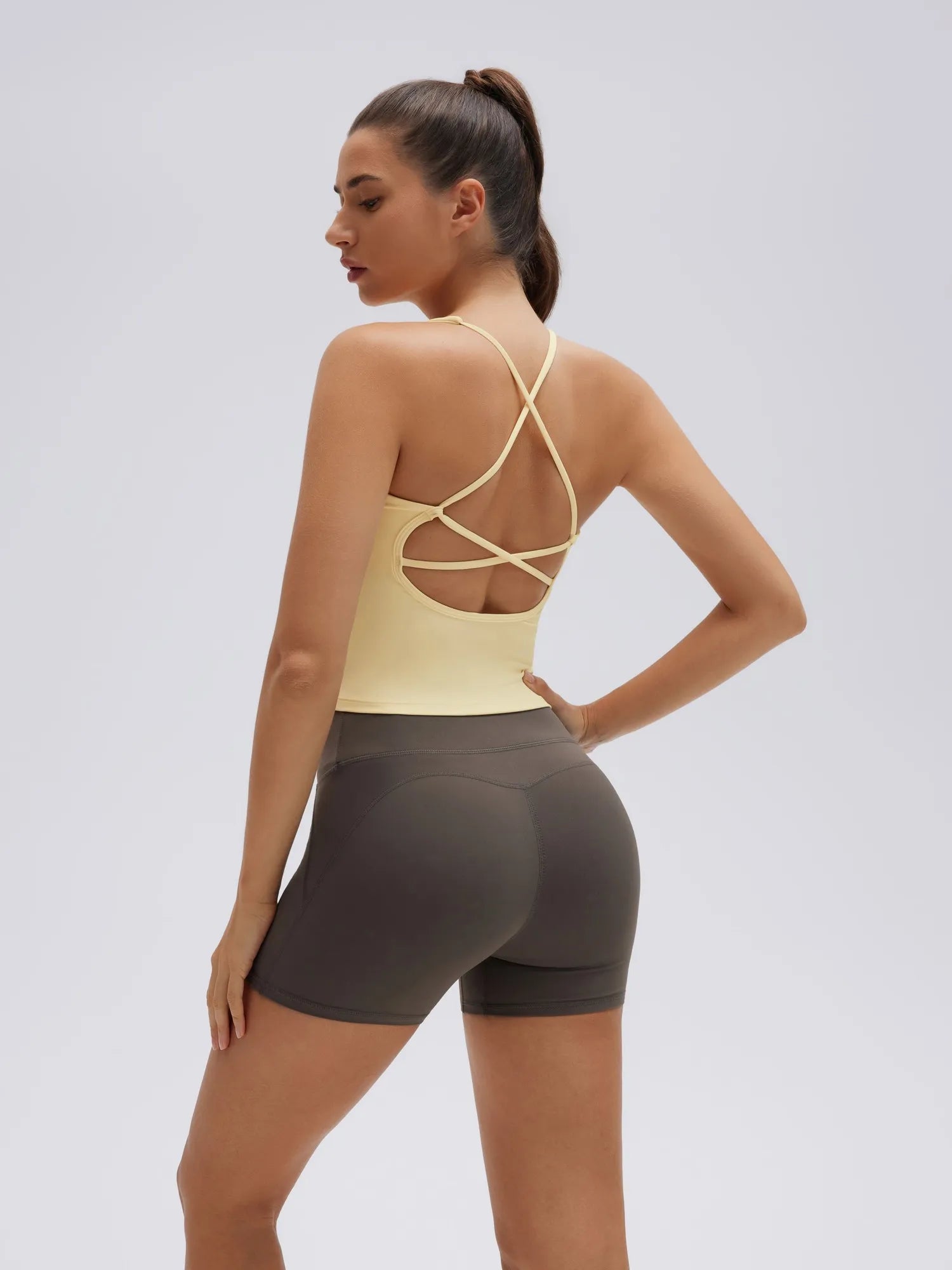 Open Back V Neck Padded Longline Workout Tank Tops-SUUKSESS-SUUKSESS