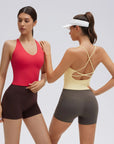 Open Back V Neck Padded Longline Workout Tank Tops-SUUKSESS-SUUKSESS
