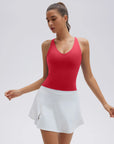 Open Back V Neck Padded Longline Workout Tank Tops-SUUKSESS-Red-XS-SUUKSESS