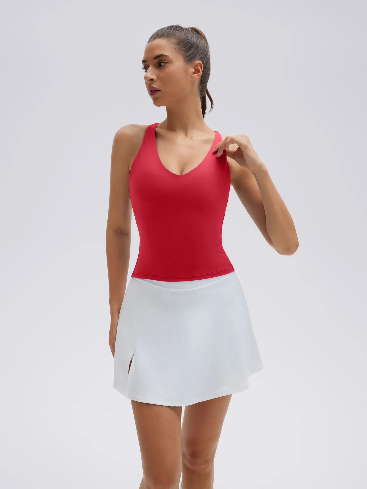 Open Back V Neck Padded Longline Workout Tank Tops-SUUKSESS-SUUKSESS