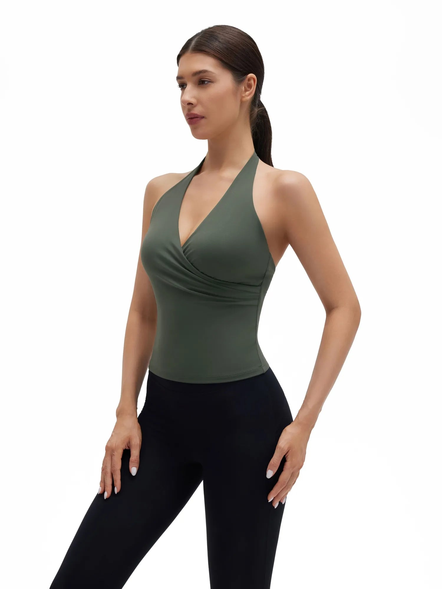 Halter Deep V Neck Wrap Workout Tank Tops-SUUKSESS-SUUKSESS
