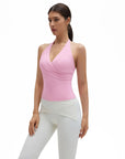 Halter Deep V Neck Wrap Workout Tank Tops-SUUKSESS-SUUKSESS