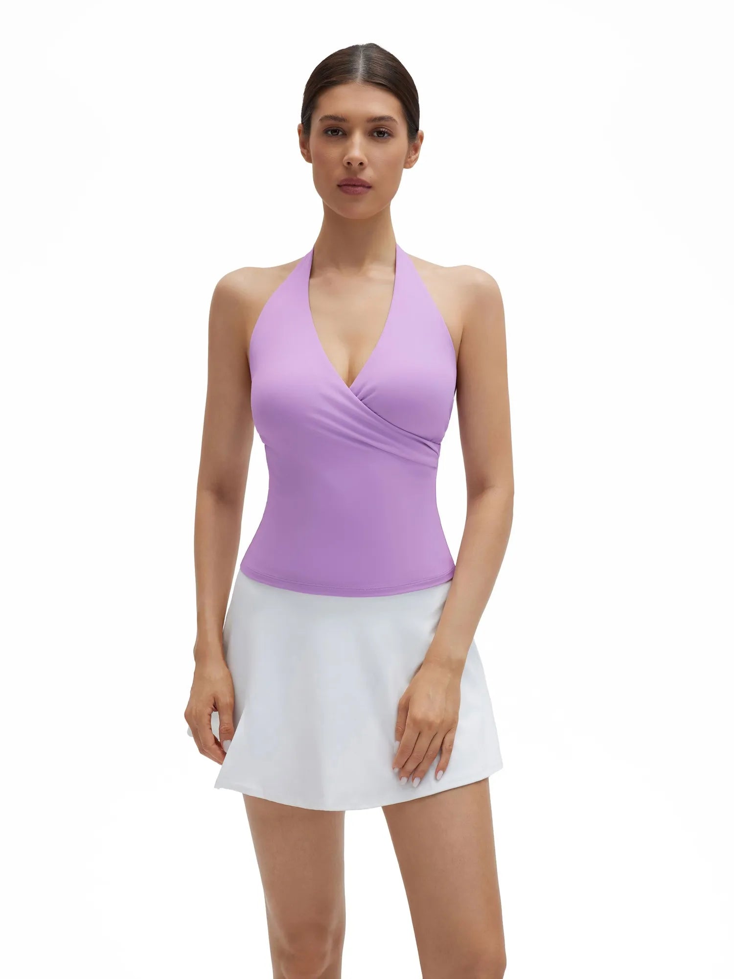 Halter Deep V Neck Wrap Workout Tank Tops-SUUKSESS-Purple-XS-SUUKSESS