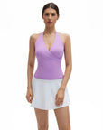 Halter Deep V Neck Wrap Workout Tank Tops-SUUKSESS-Purple-XS-SUUKSESS