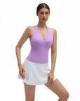 Halter Deep V Neck Wrap Workout Tank Tops-SUUKSESS-SUUKSESS