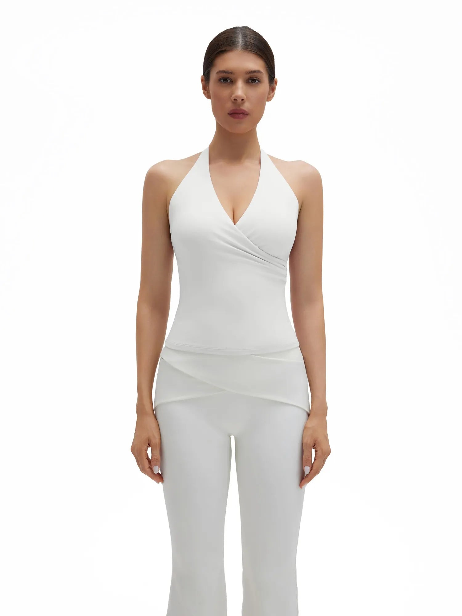 Halter Deep V Neck Wrap Workout Tank Tops-SUUKSESS-White-XS-SUUKSESS