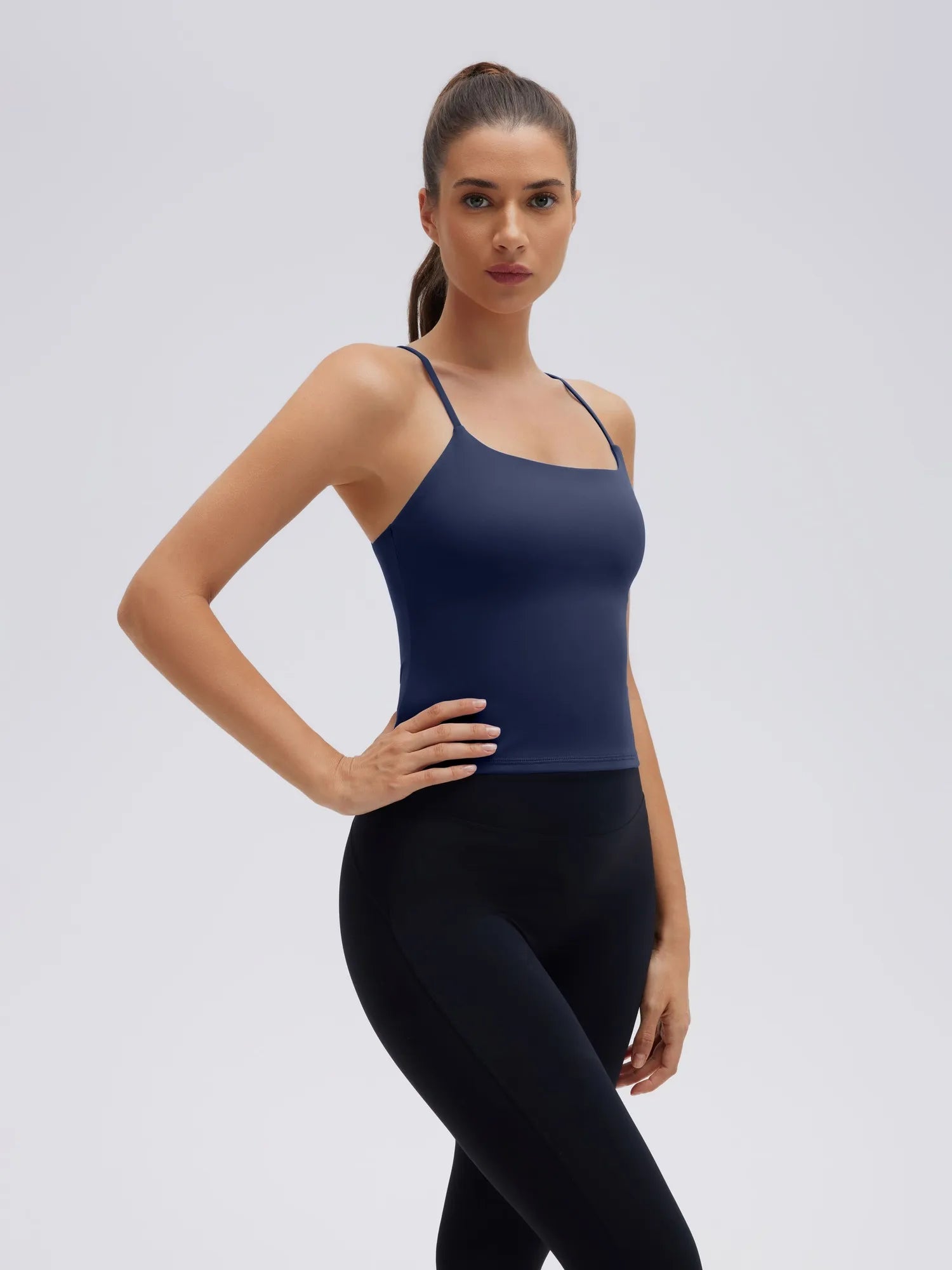 Longline Padded Open Back Spaghetti Strap Camisole Tops-SUUKSESS-Navy-XS-SUUKSESS