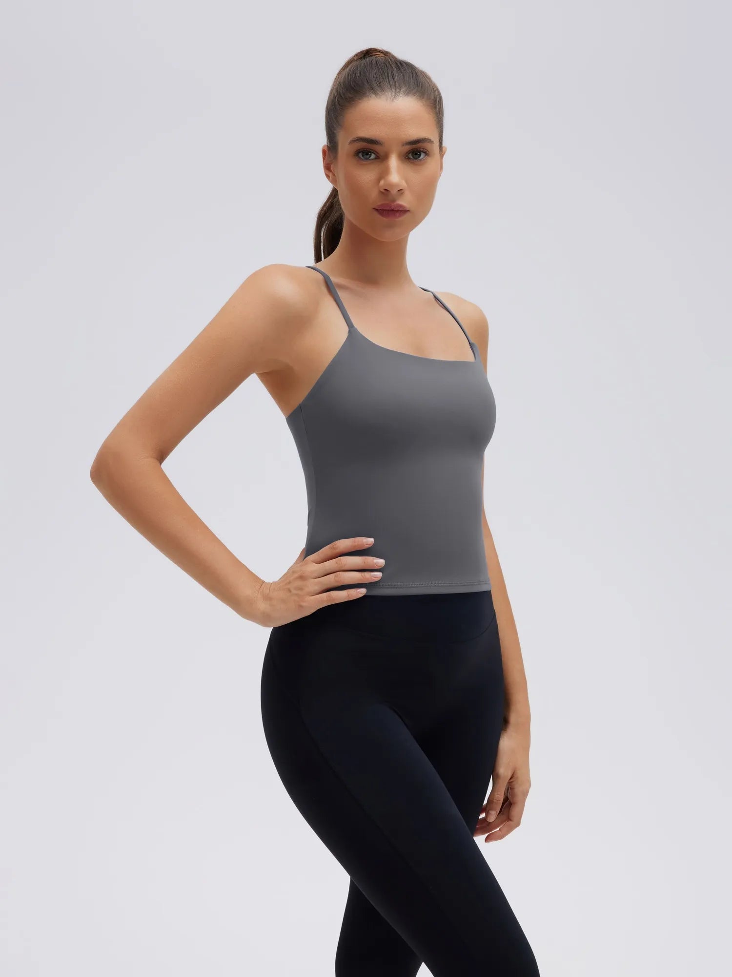 Longline Padded Open Back Spaghetti Strap Camisole Tops-SUUKSESS-Grey-XS-SUUKSESS