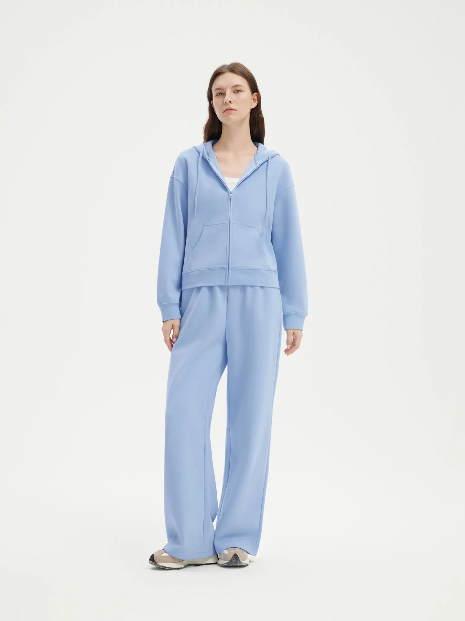 SUUKSESS Womens 2 Piece Outfits Zip Up Hoodie Sweatshirt Tracksuit Straight Wide Leg Sweatpant Lounge Matching Sets-SUUKSESS-Sky Blue-XS-SUUKSESS