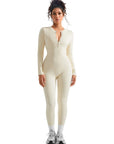 Ribbed Button V Neck Jumpsuit-Clothing-SUUKSESS-SUUKSESS