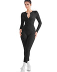 Ribbed Button V Neck Jumpsuit-Clothing-SUUKSESS-SUUKSESS