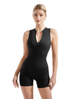 Ribbed Zip-Up Romper-SUUKSESS-Black-S-SUUKSESS