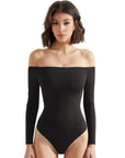 Off the Shoulder Long Sleeve Bodysuit-Clothing-SUUKSESS-Black-S-SUUKSESS