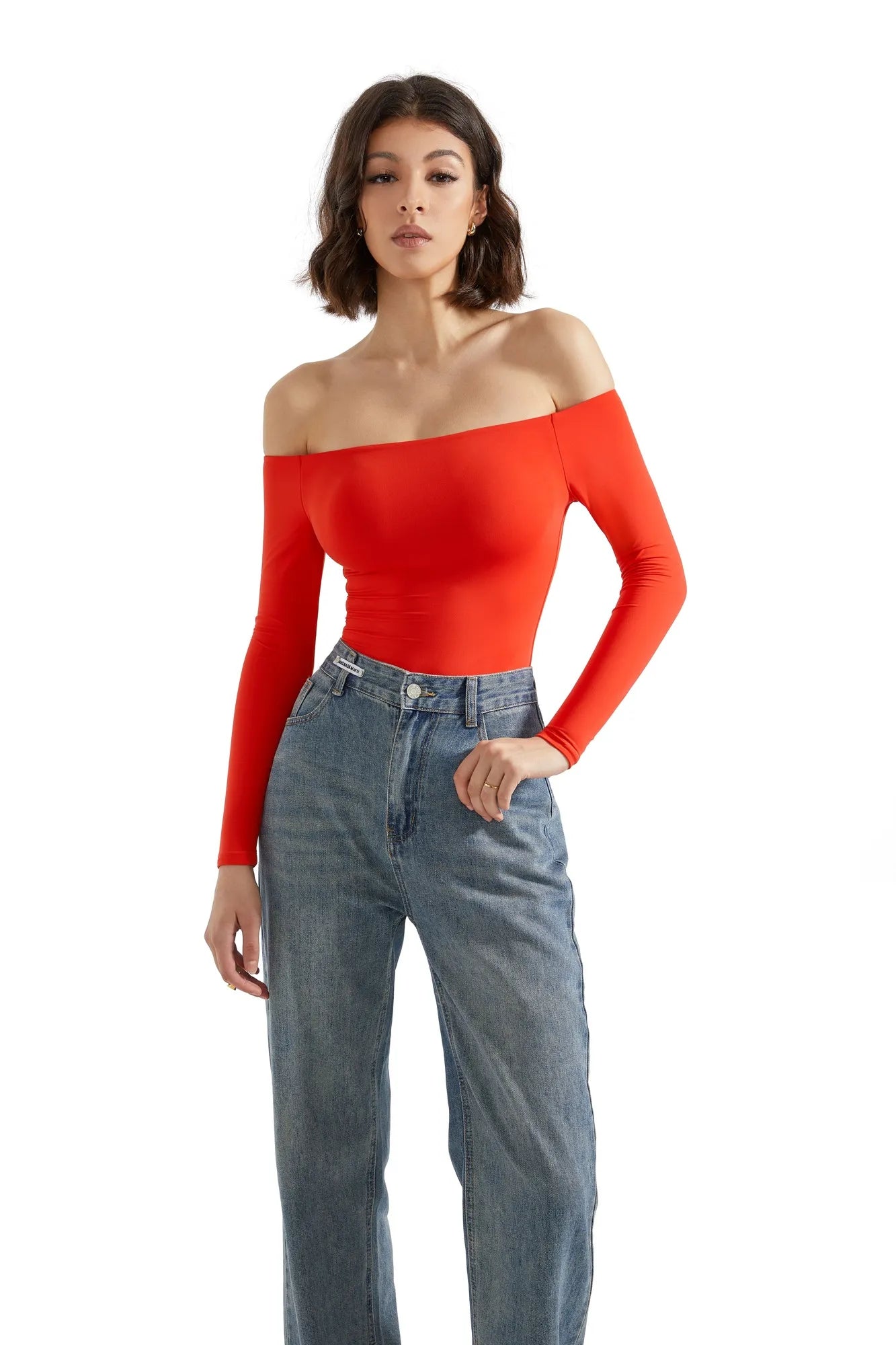 Off the Shoulder Long Sleeve Bodysuit-Clothing-SUUKSESS-SUUKSESS