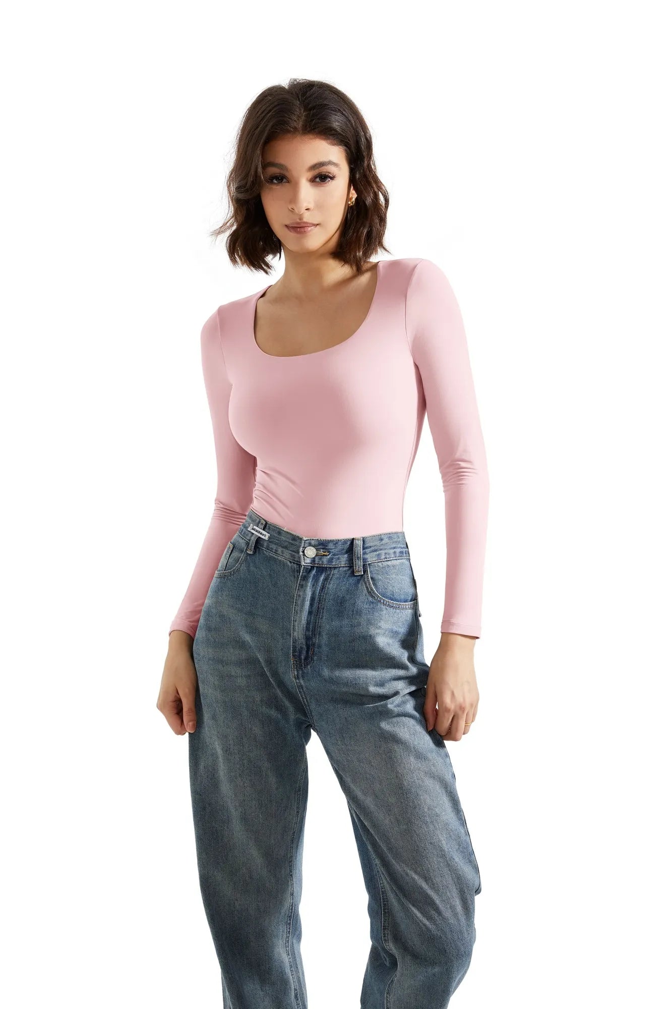 Buttery Soft Scoop Neck Bodysuit - Long Sleeve-Clothing-SUUKSESS-Pink-XS-SUUKSESS