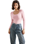 Buttery Soft Scoop Neck Bodysuit - Long Sleeve-Clothing-SUUKSESS-Pink-XS-SUUKSESS