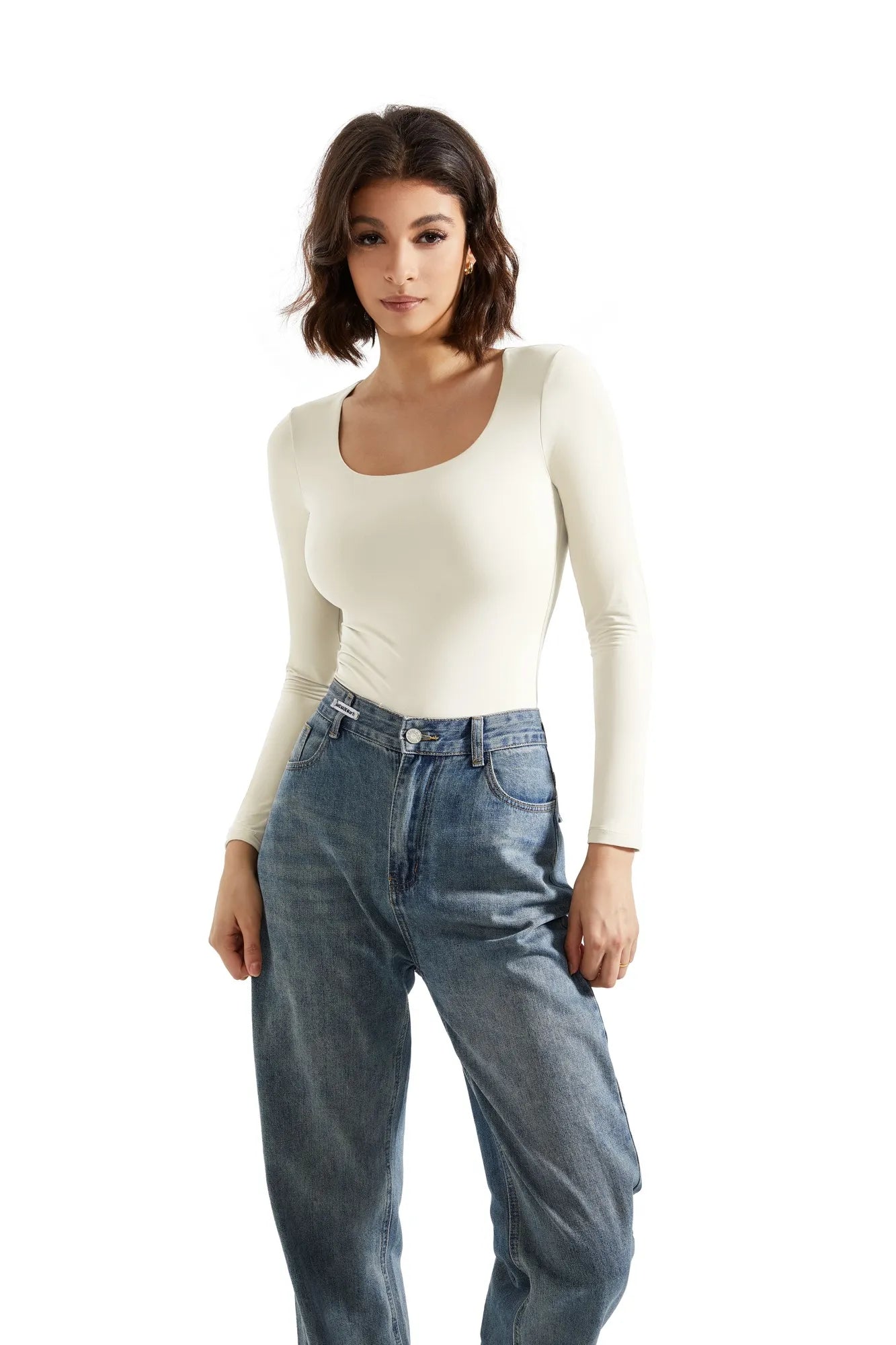 Buttery Soft Scoop Neck Bodysuit - Long Sleeve-Clothing-SUUKSESS-White-XS-SUUKSESS