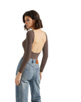 Buttery Soft Open Back Bodysuit - Long Sleeve-SUUKSESS-Brown-XS-SUUKSESS