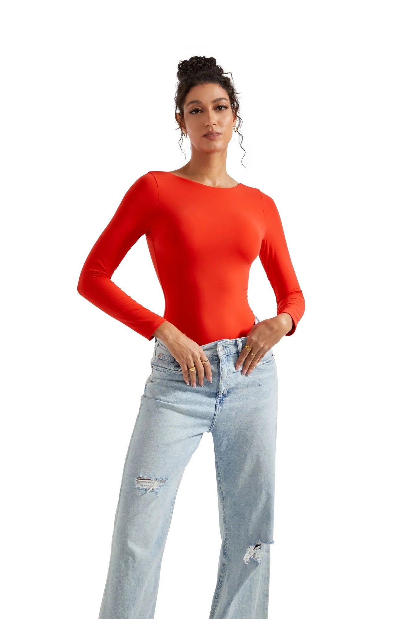 Buttery Soft Open Back Bodysuit - Long Sleeve-SUUKSESS-Red-XS-SUUKSESS