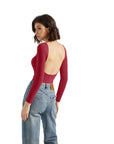 Buttery Soft Open Back Bodysuit - Long Sleeve-SUUKSESS-Wine-XS-SUUKSESS