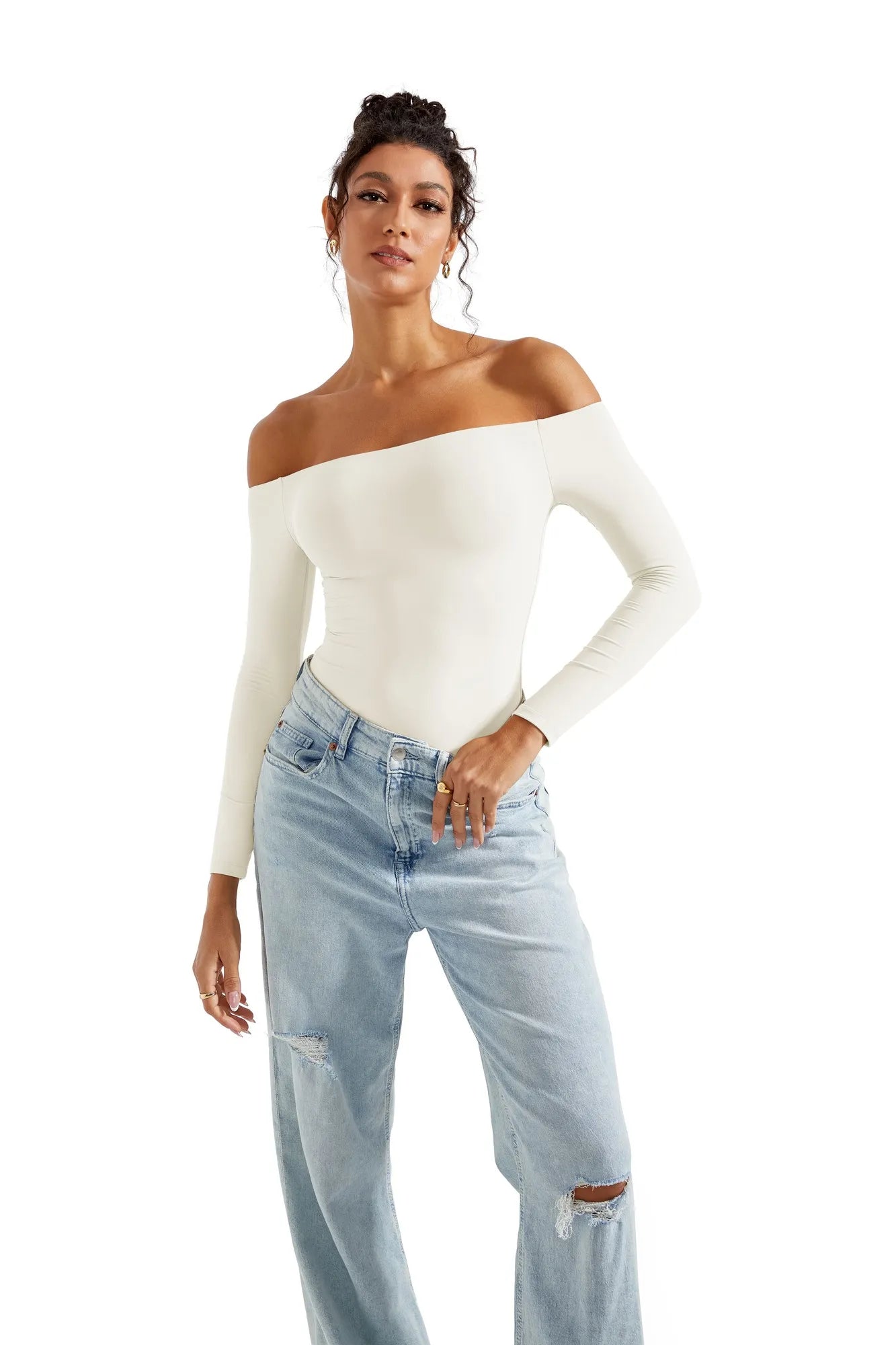 Off the Shoulder Long Sleeve Bodysuit-Clothing-SUUKSESS-SUUKSESS