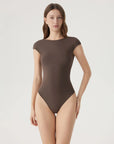 Backless Y2k Double Lined Bodysuit - Short Sleeve-SUUKSESS-Brown-XS-SUUKSESS