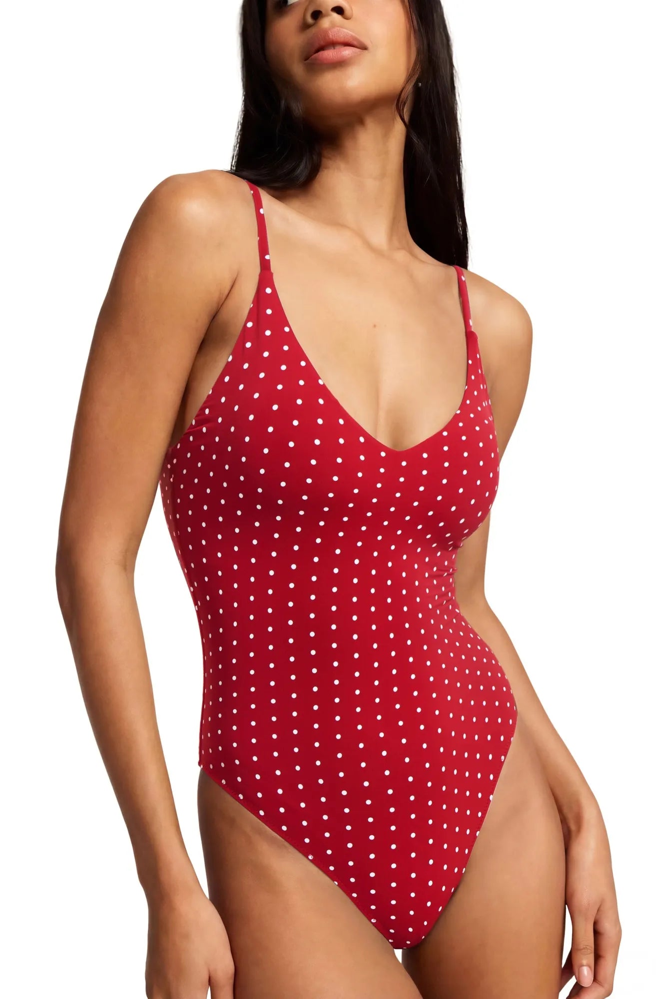 Padded V Neck Thong Bodysuit-SUUKSESS-Red White Dots-XS-SUUKSESS