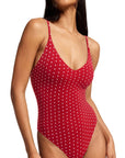 Padded V Neck Thong Bodysuit-SUUKSESS-Red White Dots-XS-SUUKSESS