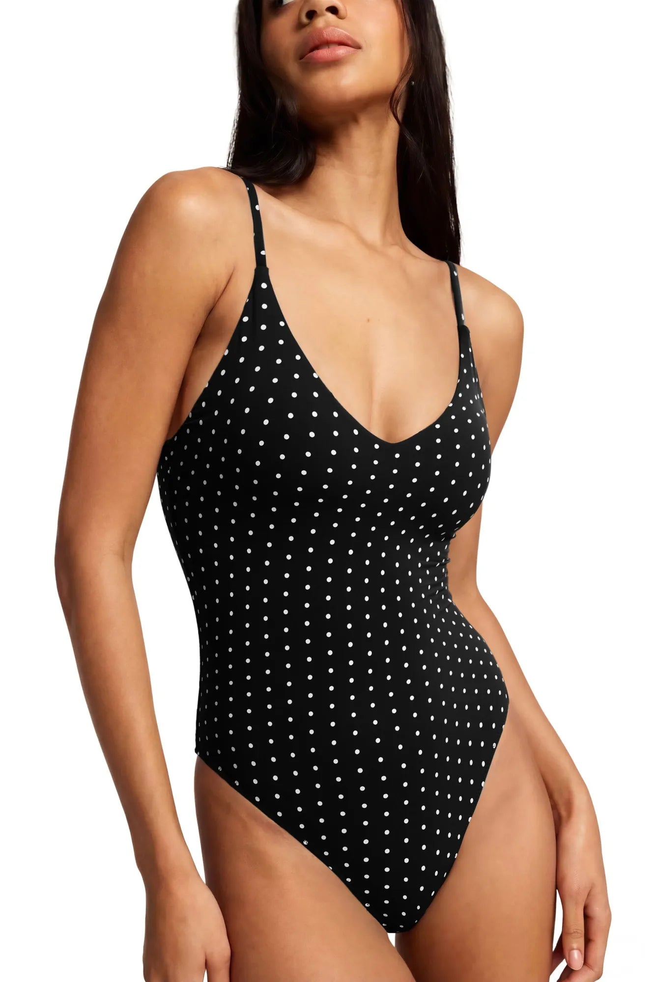 Padded V Neck Thong Bodysuit-SUUKSESS-Black White Dots-XS-SUUKSESS