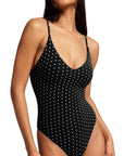 Padded V Neck Thong Bodysuit-SUUKSESS-Black White Dots-XS-SUUKSESS