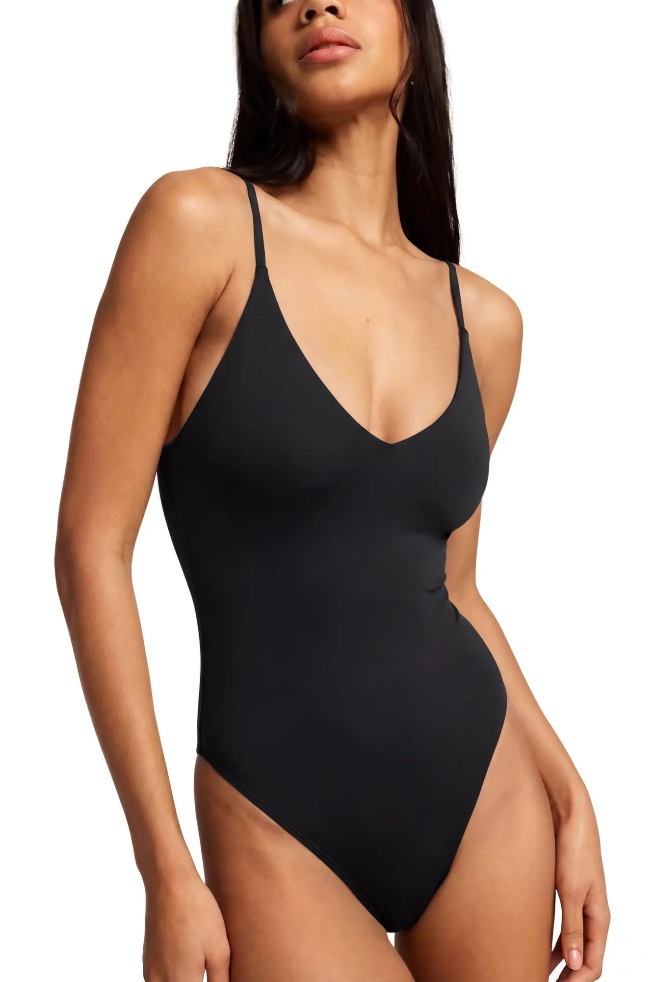 Padded V Neck Thong Bodysuit-SUUKSESS-Black-XS-SUUKSESS