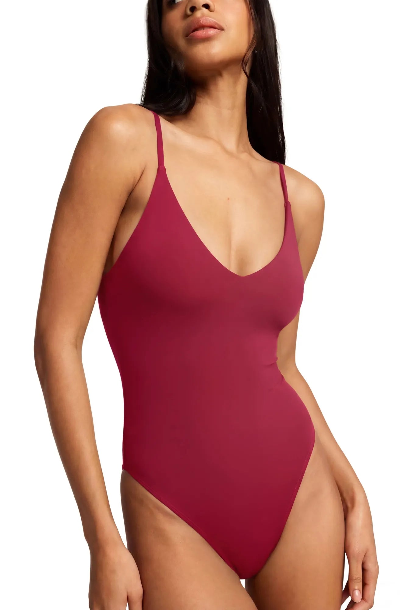 Padded V Neck Thong Bodysuit-SUUKSESS-Wine-XS-SUUKSESS